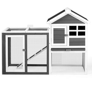 Gabbia per conigli XL in legno di abete # # # # Pollaio da Esterno # # # # Gabbia per Conigli da Interno # # # # Vassoio Superiore Estraibile # # # # Grigio - Product Image 3