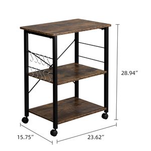 Carrello portaoggetti da cucina vintage a 3 livelli con piano in legno, supporto per forno a microonde, workstation con struttura in metallo nero, scaffale da panettiere RT - Product Image 6