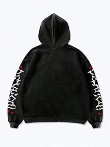 Sweat à capuche zippé pour homme, effet délavé, coupe oversize, style streetwear, décontracté, pour la gym, en coton épais, coupe ample pour l'hiver - Product Image 4