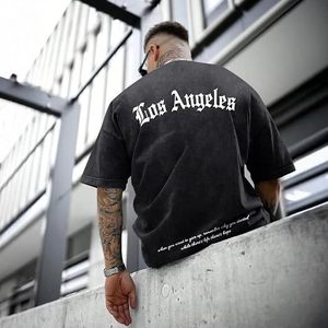 T-shirt graphique oversize pour homme, style streetwear vintage Los Angeles, délavé à l'acide, coupe ample, en coton décontracté - Product Image 2