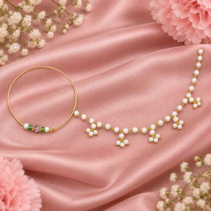 Élégant anneau de nez en or avec perle et chaîne, bijoux de mariée traditionnels, fabricant - Product Image 1