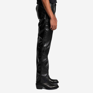 Customized Top Design High Quality <b>Men</b> Leather Pants Custom Made Genuine Lambskin Leather Canvas Straight Mid Button Fly - Product Image 2