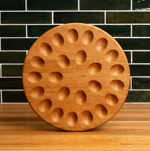 Plateau de service rond en bois pour œufs salés, 16 trous, en bois naturel, assiette à apéritifs, écologique - Product Image 4