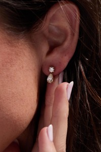 1.50 Carat Lab Grown Diamond Drop Earrings_ 14K Yellow Gold Pear & Round_ - Product Image 3