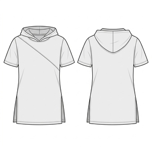ผู้ผลิตเสื้อยืดแขนสั้นมีฮู้ดสำหรับผู้หญิงไซส์ใหญ่ ทรงเข้ารูป ผ่าข้าง - Product Image 2