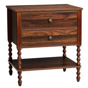 Comodino Moderno Stile Mid-Century 61*45*68CM con 2 Cassetti, Gambe in Legno Massello, Marrone, in Truciolato P2, con Divisorio Inferiore in Carta 3D Incluso - Product Image 3