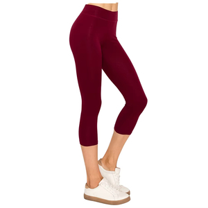 Leggings de yoga taille haute mi-cuisse, couleur bordeaux uni, sans couture, extensibles, pour femme, tenue de sport et de gym - Product Image 5