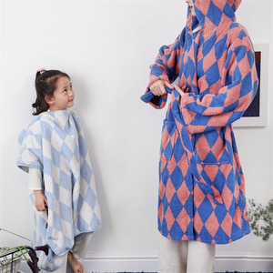 Wholesale Striped Floral Printed Absorbent Adult Kids Hoodie Couple Oversize Hotel Home <b>Bathrobes</b> Women Cotton <b>Towel</b> <b>Bathrobe</b> - Product Image 1