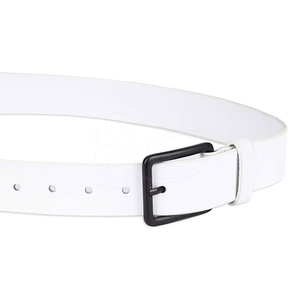 <b>White</b> Genuine Leather Casual <b>Belt</b> With Black Rectangular Pin Buckle Cow Hide Solid Design, Personalized Buckle and Branding - Product Image 4