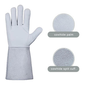 Gants de soudage en cuir écologique noir et gris à manchette longue, résistants à la chaleur et aux étincelles, compatibles écran tactile, pour usage quotidien - Product Image 2