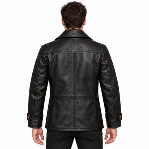 Veste en cuir vintage pour homme, best-seller, style bomber, double boutonnage, revers crantés, boutons sur le devant et poches à rabat, Canleo - Product Image 4