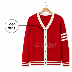 Cosh International Custom Logo Seamless Breathable Sorority Sisterhood <b>Red</b> White Contras Women All Season Wear <b>Cardigan</b> Sweater - Product Image 1