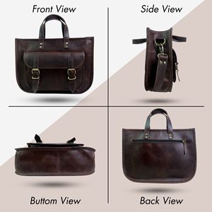 Bolso de Mano de Cuero Genuino para Mujer, Estilo Vintage, con Cierre, de Nailon, para Portátil de 15 Pulgadas, Maletín Marrón para el Trabajo, Bolso de Mensajero para Oficina, con Doble Correa para el Hombro - Product Image 2