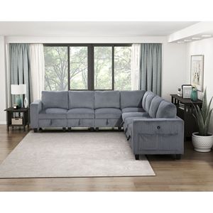 Moderno sedile angolare modulare grigio scuro 1pc con rivestimento in tessuto di velluto a coste per soggiorno grigio scuro - Product Image 6