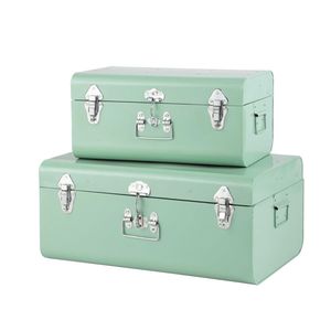 Boîte de rangement en métal vert olive rectangulaire avec quincaillerie dorée, couvercle à charnières, design empilable, style minimaliste - Product Image 3