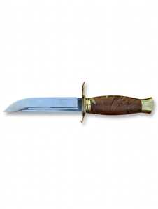 Cuchillo utilitario para exteriores hecho a mano con acero inoxidable, mango de madera de arce flameado y guardacuchillo de latón - Product Image 1