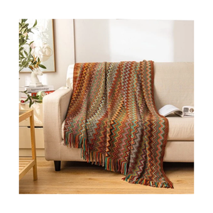 Manta Tejida con Diseño Chevron Azul Verde para Sofá o Silla, Decoración Geométrica Suave para el Hogar, Borde con Flecos, Tamaño y Color Personalizables, OEM ODM, Acogedora - Product Image 4