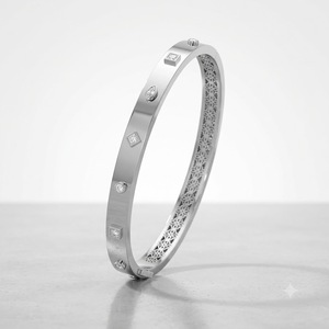 กำไลข้อมือแฟชั่น ทองคำแท้ 14K ประดับเพชรแล็บเจียระไนแบบผสม ฝังเพชรแบบ Bezel-Set กำไลข้อมือแบบมีบานพับประดับเพชร - Product Image 4