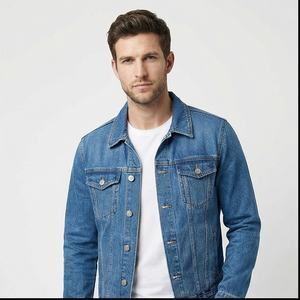 แจ็กเก็ตยีนส์สำหรับผู้ชายเสื้อแจ็กเก็ตผ้ายีนส์โอเวอร์ไซส์สไตล์วินเทจแจ็กเก็ตผ้ายีนส์ซักกรดออกแบบได้ตามต้องการ - Product Image 1
