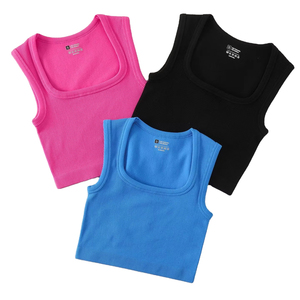 Solid Color Square Collar Sleeveless <b>Ribbed</b> Slim Fit Basic Racerback <b>Vest</b> Quick-dry Breathable Running Fitness Crop Tank Top - Product Image 1