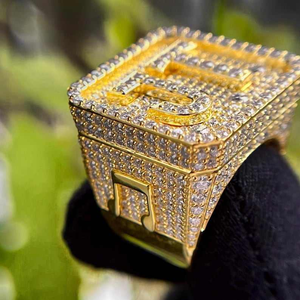 Luxury <b>Initial</b> Letter <b>Ring</b> 925 Silver Iced Out Square Signet <b>Ring</b> Cubic Zirconia Hip Hop Statement Jewelry Gift for Men Women - Product Image 4