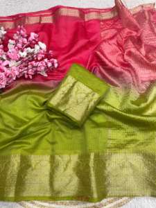 Sari en soie pure douce pour femme, bordure Kota Chex, avec pallu tissé et chemisier, en stock - Product Image 3