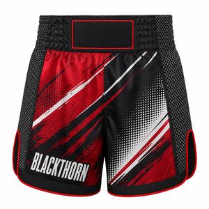 Pantalones Cortos de Boxeo Tailandés para Hombre OEM, Blancos con Estampado Negro, Cintura Elástica, Transpirables y Deportivos - Product Image 3