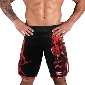 Men's Black MMA <b>Shorts</b> Red Samurai And Skull Print Quick Dry Mixed Martial Arts Fight Wear Regular Fit Practice <b>Grappling</b> <b>Shorts</b> - Product Image 3