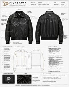 Nighthawk Embroidered PU Leather Bomber <b>Jacket</b> Men's Moto Style Zip Front Black <b>Star</b> Cuff Design - Product Image 6