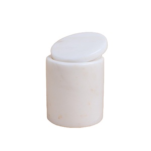 Pot de rangement en marbre blanc à finition lisse, très vendu, avec couvercle, conteneur décoratif minimaliste, organisateur de salle de bain de luxe, qualité supérieure - Product Image 1