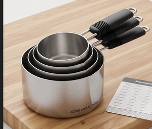 Juego de 4 Tazas Medidoras de Acero Inoxidable de Diseño Moderno Premium con Asas Negras, Ideales para Tareas Precisas de Cocina y Repostería - Product Image 2