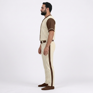 Ensemble de vêtements de baseball pour hommes, maillot rayé et pantalon, manches courtes, fermeture à boutons, respirant, toutes saisons, coupe régulière pour adultes - Product Image 3