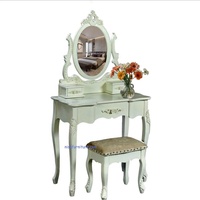 Coiffeuse en bois de mahogany massif artisanal, beauté majestueuse, style vintage français avec rangement, utilisation debout dans la chambre ou à l'hôtel