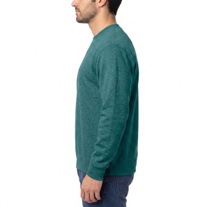Sweat-shirt à col rond pour homme en molleton doux vert émeraude chiné, coupe classique, manches longues, décontracté, premium - Product Image 3