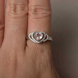 Natural Pink Morganite <b>Ring</b> Heart Cut Pink Gemstone <b>Ring</b> Sterling Silver Anniversary Romantic Gift Women - Product Image 5