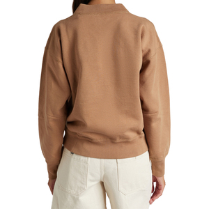 Sweat-shirt personnalisé pour femme en mélange de coton camel, col montant, coupe ample, poignets et ourlet côtelés, logo métallique sur le devant, pull-over, OEM, marque privée - Product Image 2