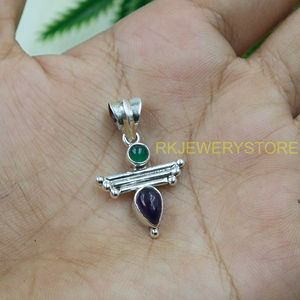 จี้เงินแท้ 925 ประดับอเมทิสต์และออนิกซ์สีเขียว |   เครื่องประดับดีไซน์เนอร์ทำมือจากอัญมณีธรรมชาติสำหรับเป็นของขวัญคริสต์มาสสำหรับผู้หญิง - Product Image 3