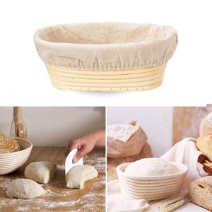Panier de levage rond en rotin avec doublure en lin, banneton pour la levée de la pâte au levain, bol fait main, outil de cuisine naturel - Product Image 3
