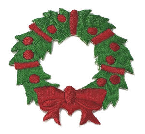 Applique décorative brodée thermocollante en feutre non tissé, motif couronne de Noël, forme cercle avec nœud vert et rouge, pour cadeaux - Product Image 1