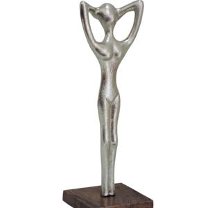 Figura Femenina Abstracta Moderna, Escultura de Metal de Aluminio Plateado sobre Base de Madera, Estatua Minimalista de Dama, Decoración para el Hogar, Arte de 12 Pulgadas - Product Image 1