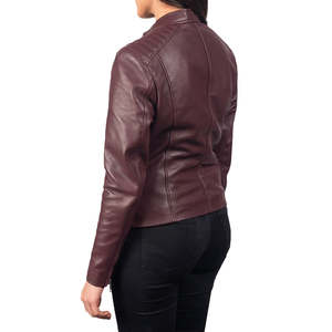 Veste élégante pour femmes en cuir synthétique marron, motif hivernal, logo, coupe ajustée minimaliste, col rabattu, fermeture éclair, OEM - Product Image 3