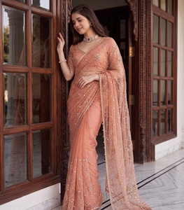 Indian Ethnic Fancy Designer Wedding Saree with Heavy Net Material Embroidery Sequins Work Trendy Women Fit - Product Image 1