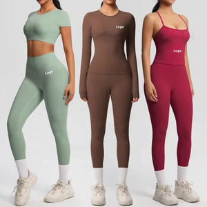 Women's High Waist 2 Workout Set Long Sleeve Fitness Gym Yoga Activewear Tank Top <b>Seamless</b> <b>Leggings</b> Eco-Friendly Breathable - Product Image 1