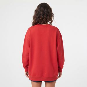 เสื้อสเวตเชิ้ตโอเวอร์ไซส์สำหรับผู้หญิง สีแดงล้วน ผ้าฝ้ายฟลีซ คอกลม พิมพ์ลายด้านหน้า เสื้อผ้าลำลองสำหรับฤดูหนาว คำสำคัญ SEO - Product Image 2