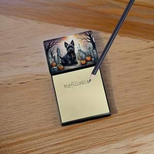 Blocs-notes auto-adhésifs NOUVEAU Halloween Spooky Scottish Terrier Design Distributeur rechargeable Porte-carte mémo Accessoires de bureau vierges - Product Image 2