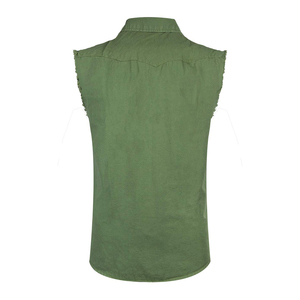 Mens Denim Sleeveless Shirt Casual Button Down Biker Vest Cotton <b>Distressed</b> Raw Edge Streetwear <b>Top</b> For Men - Product Image 2
