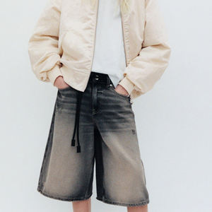 Shorts Largos de Mezclilla Sólidos 2026 con Cintura Interior Ajustable, Cierre de Botones Delanteros, Diseño Desgastado por el Sol, Transpirables y de Secado Rápido - Product Image 1