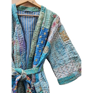 Kimono Khambhadiya acolchado de retazos hecho a mano para dama de honor, ropa de dormir para mujer, estilo bohemio, 100%, seda, Verano - Product Image 3