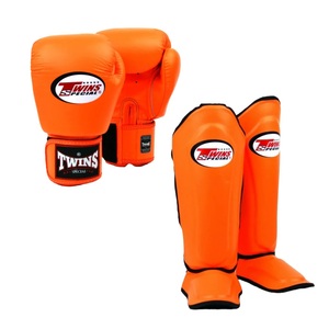 Twins MMA Boxing Gloves & Shin <b>Pad</b> Genuine Cowhide Leather Hook & Loop Closure Non-Slip Palm Adult Training Sparring Kit - Product Image 4
