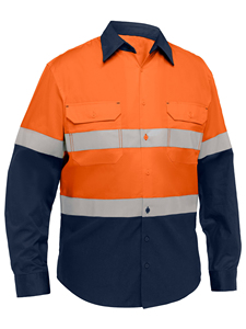 <b>Hi</b> <b>Vis</b> Yellow Navy Long Sleeve Work <b>Shirt</b> With Reflective Tape And Chest Pockets - Product Image 3